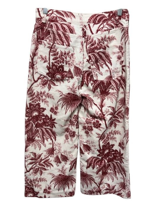 Cara Cara Size 4 Red & White Cotton Corduroy Floral High Rise Wide Leg Pants Red & White / 4