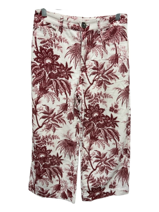Cara Cara Size 4 Red & White Cotton Corduroy Floral High Rise Wide Leg Pants Red & White / 4