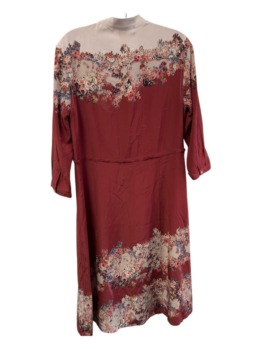 ALLSAINTS Size 2 Brick Red Silk Standing Collar 3/4 Sleeve 1/2 Button Dress Brick Red / 2