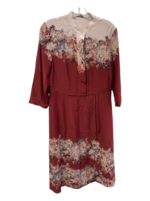 ALLSAINTS Size 2 Brick Red Silk Standing Collar 3/4 Sleeve 1/2 Button Dress Brick Red / 2