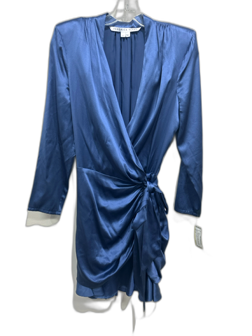 Veronica Beard Size 8 Blue Silk Blend Wrap Long Sleeve Shoulder Pads Dress Blue / 8