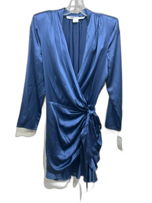 Veronica Beard Size 8 Blue Silk Blend Wrap Long Sleeve Shoulder Pads Dress Blue / 8
