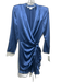 Veronica Beard Size 8 Blue Silk Blend Wrap Long Sleeve Shoulder Pads Dress Blue / 8
