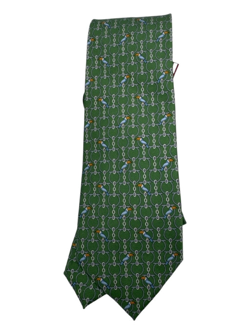 Ferragamo NWT Green Silk Birds Men's Ties