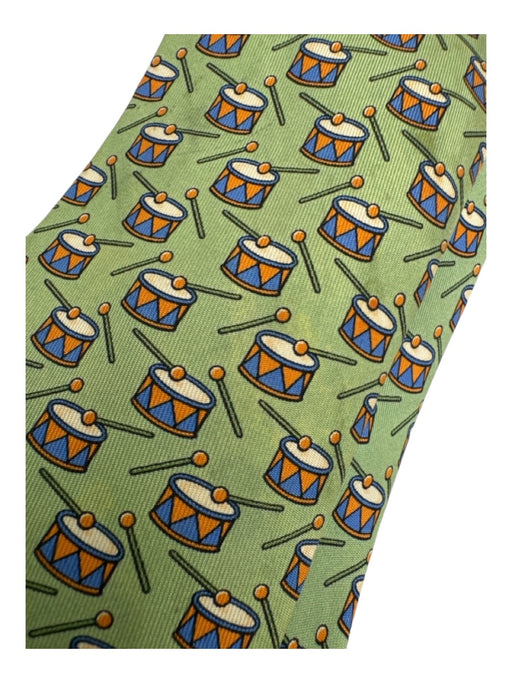 Hermes Green & Orange Print Silk Drums Men's Ties