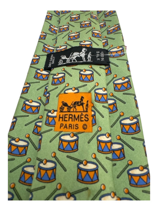 Hermes Green & Orange Print Silk Drums Men's Ties