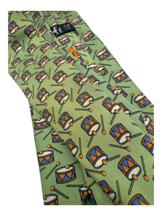 Hermes Green & Orange Print Silk Drums Men's Ties