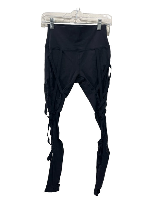 Alo Size M Black Polyester Blend Elastic Waist Mesh Detail Athletic Leggings Black / M