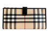 Burberry Beige Coated Cotton Leather trim Nova Check Snap Closure Long Wallets Beige