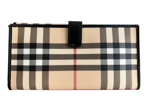 Burberry Beige Coated Cotton Leather trim Nova Check Snap Closure Long Wallets Beige