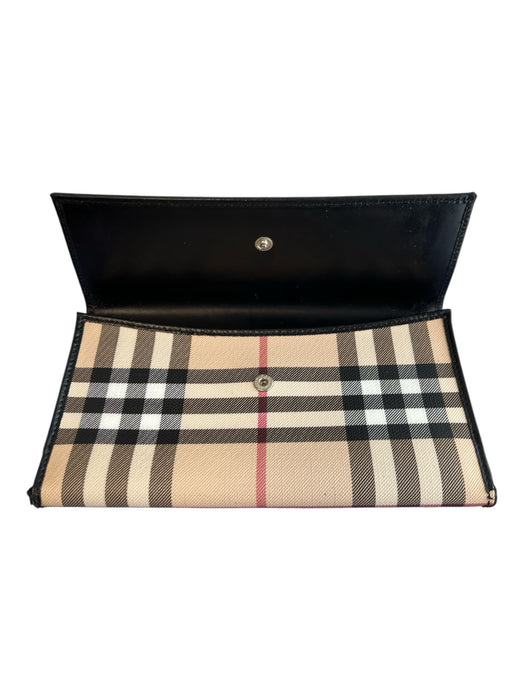 Burberry Beige Coated Cotton Leather trim Nova Check Snap Closure Long Wallets Beige