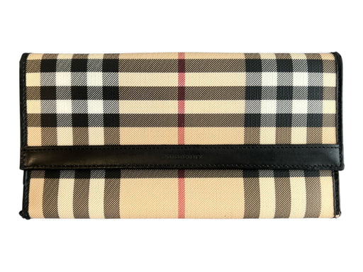 Burberry Beige Coated Cotton Leather trim Nova Check Snap Closure Long Wallets Beige