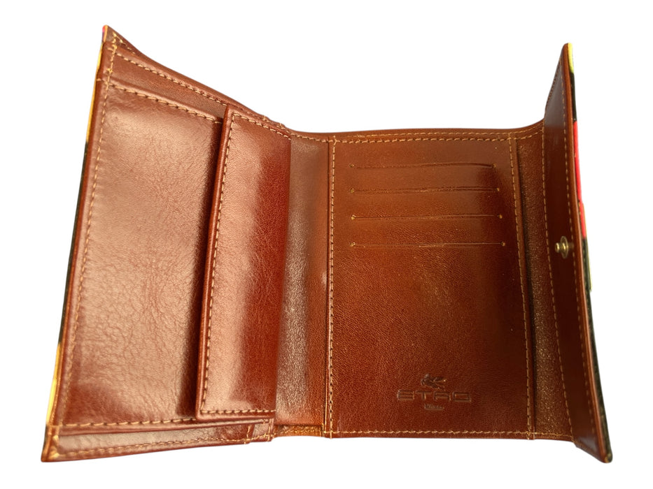 Etro Black & Multi Leather Abstract Print Snap Closure Pockets Wallets Black & Multi