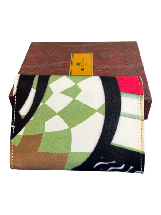 Etro Black & Multi Leather Abstract Print Snap Closure Pockets Wallets Black & Multi