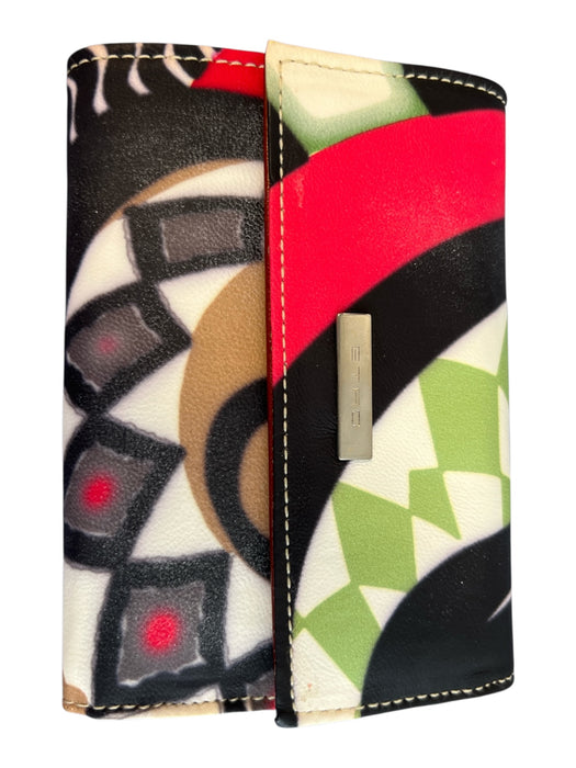 Etro Black & Multi Leather Abstract Print Snap Closure Pockets Wallets Black & Multi