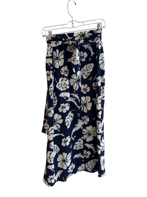 Escada Size 36 Navy & white Silk Tie Waist Tropical Print Button Waist Skirt Navy & white / 36