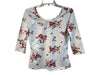 Rebecca Taylor Size M White & Multi Cotton Floral Scoop Neck 3/4 Sleeve Top White & Multi / M