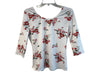 Rebecca Taylor Size M White & Multi Cotton Floral Scoop Neck 3/4 Sleeve Top White & Multi / M