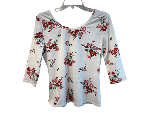 Rebecca Taylor Size M White & Multi Cotton Floral Scoop Neck 3/4 Sleeve Top White & Multi / M