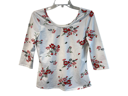 Rebecca Taylor Size M White & Multi Cotton Floral Scoop Neck 3/4 Sleeve Top White & Multi / M