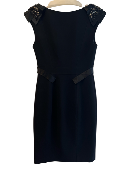 Karen Millen Size 6 Black Polyester Sleeveless Shoulder Detail Below Knee Dress Black / 6