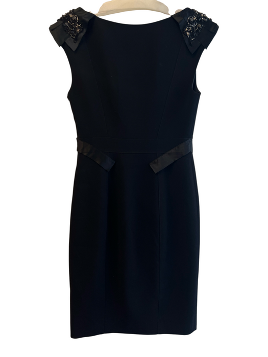 Karen Millen Size 6 Black Polyester Sleeveless Shoulder Detail Below Knee Dress Black / 6