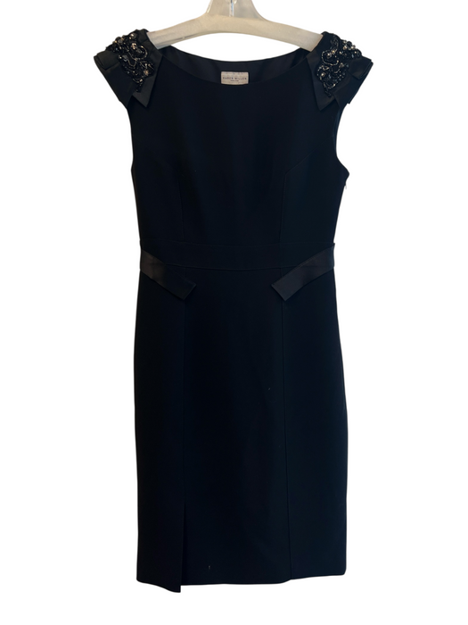 Karen Millen Size 6 Black Polyester Sleeveless Shoulder Detail Below Knee Dress Black / 6