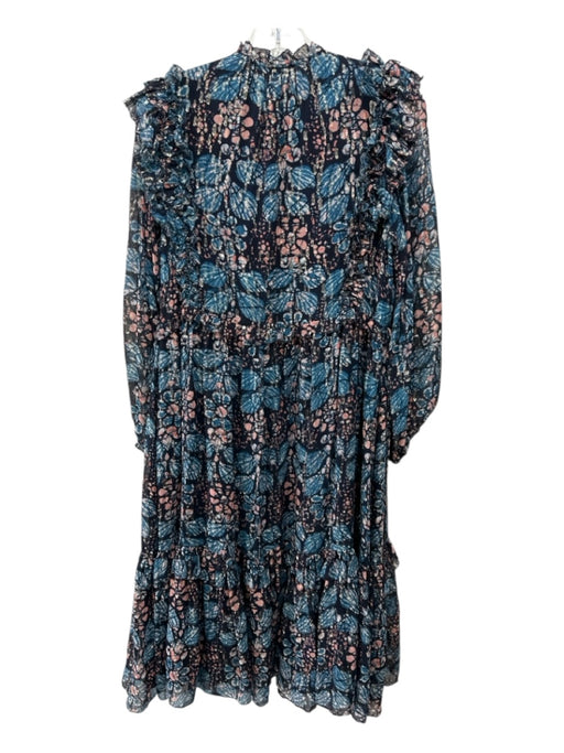 Ulla Johnson Size 4 Blue, Pink, Navy Silk Long puff sleeve Abstract Print Dress Blue, Pink, Navy / 4