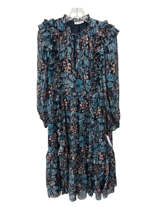 Ulla Johnson Size 4 Blue, Pink, Navy Silk Long puff sleeve Abstract Print Dress Blue, Pink, Navy / 4