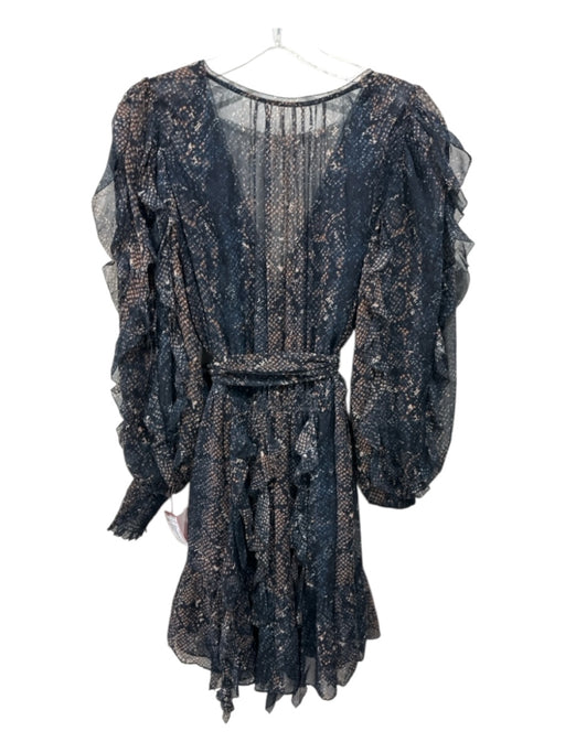 Ulla Johnson Size 6 Navy Blue & Brown Silk Long puff sleeve Snake Print Dress Navy Blue & Brown / 6
