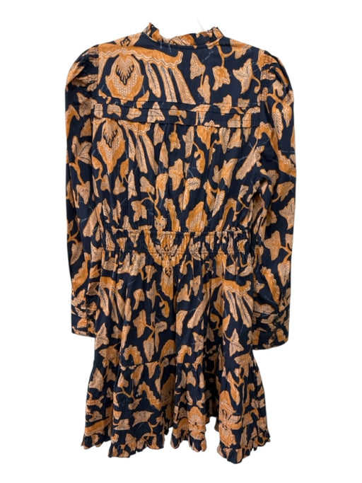 Ulla Johnson Size 6 Navy Blue, Orange, Pink Cotton Long puff sleeve Mini Dress Navy Blue, Orange, Pink / 6