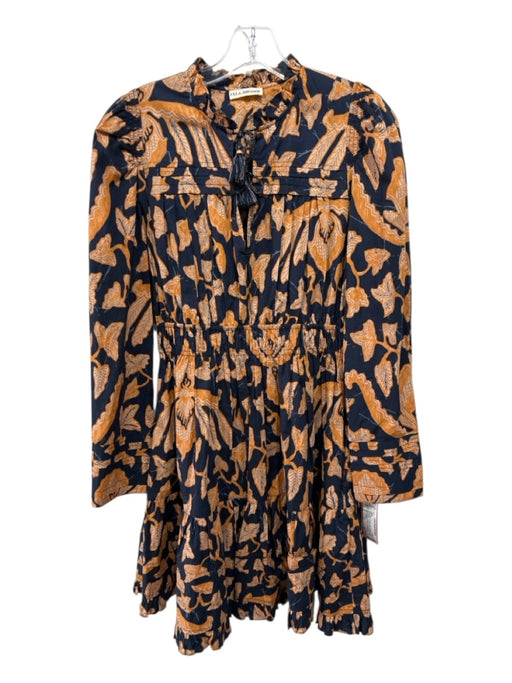 Ulla Johnson Size 6 Navy Blue, Orange, Pink Cotton Long puff sleeve Mini Dress Navy Blue, Orange, Pink / 6