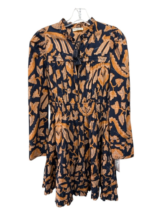 Ulla Johnson Size 6 Navy Blue, Orange, Pink Cotton Long puff sleeve Mini Dress Navy Blue, Orange, Pink / 6