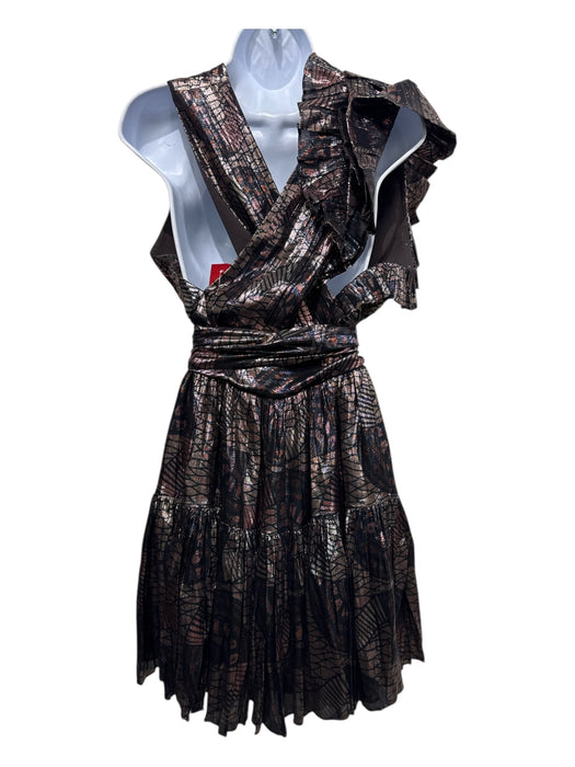 Ulla Johnson Size 6 Gold, Bronze, Brown Silk & Polyester Sleeveless V Neck Dress Gold, Bronze, Brown / 6