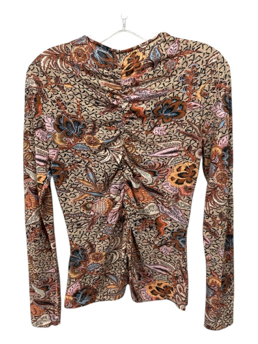 Ulla Johnson Size S Orange, Cream, & Black Cotton Long Sleeve Abstract Print Top Orange, Cream, & Black / S