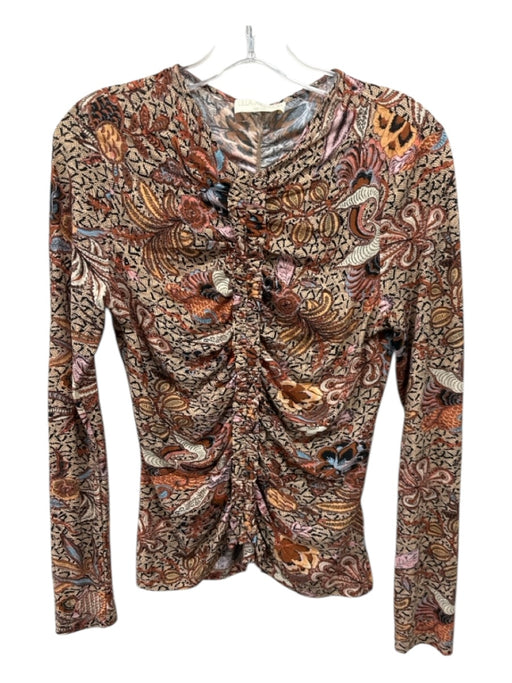 Ulla Johnson Size S Orange, Cream, & Black Cotton Long Sleeve Abstract Print Top Orange, Cream, & Black / S