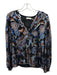 Ramy Brook Size S Black, Silver & Blue Silk Long Sleeve Metallic Thread Top Black, Silver & Blue / S