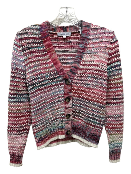 Veronica Beard Size XS Pink, Blue, White Cotton Stripe Buttons V Neck Cardigan Pink, Blue, White / XS