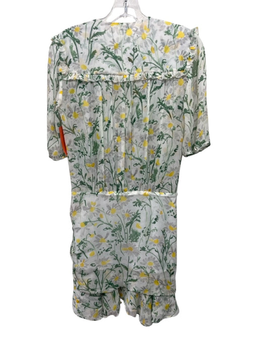 Veronica Beard Size 2 White, Green, Yellow Silk Front Zip Floral Print Dress White, Green, Yellow / 2