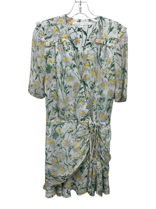 Veronica Beard Size 2 White, Green, Yellow Silk Front Zip Floral Print Dress White, Green, Yellow / 2