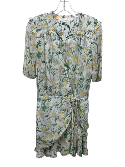 Veronica Beard Size 2 White, Green, Yellow Silk Front Zip Floral Print Dress White, Green, Yellow / 2
