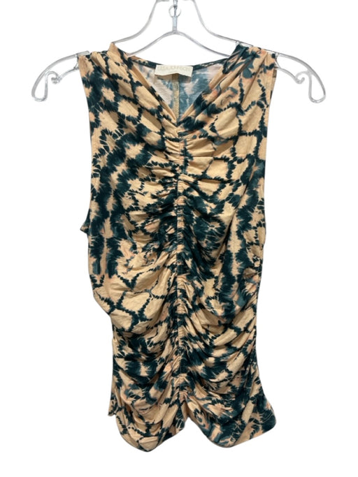 Ulla Johnson Size P Orange & Blue Cotton Abstract Print Rouched Sleeveless Top Orange & Blue / P