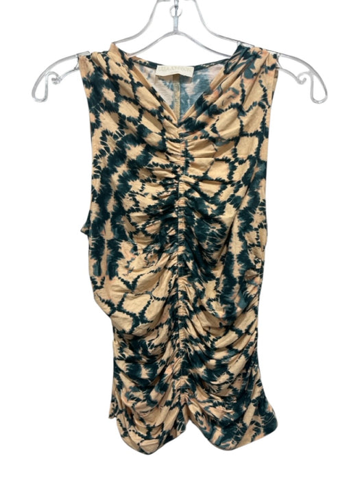 Ulla Johnson Size P Orange & Blue Cotton Abstract Print Rouched Sleeveless Top Orange & Blue / P