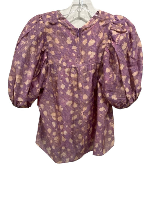 Ulla Johnson Size 4 Purple, Orange, Cream Cotton & Silk Abstract Print Top Purple, Orange, Cream / 4