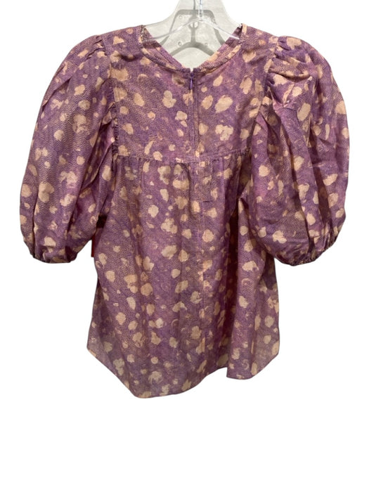 Ulla Johnson Size 4 Purple, Orange, Cream Cotton & Silk Abstract Print Top Purple, Orange, Cream / 4