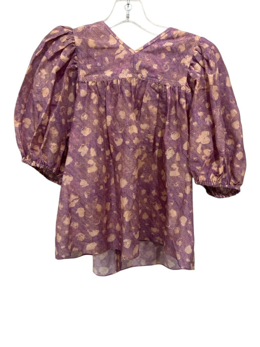 Ulla Johnson Size 4 Purple, Orange, Cream Cotton & Silk Abstract Print Top Purple, Orange, Cream / 4