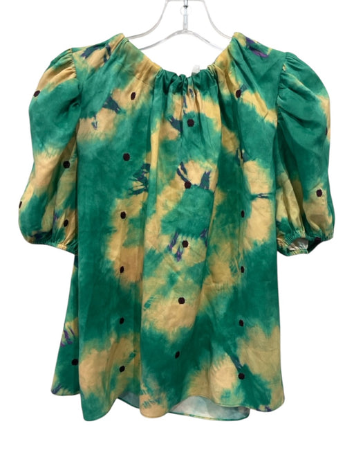 Ulla Johnson Size 2 Green, Orange, Multi Silk Abstract Print Short Sleeve Top Green, Orange, Multi / 2