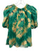 Ulla Johnson Size 2 Green, Orange, Multi Silk Abstract Print Short Sleeve Top Green, Orange, Multi / 2