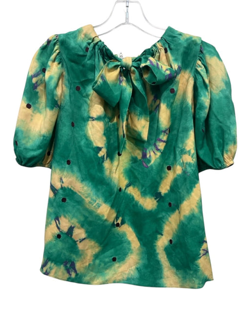 Ulla Johnson Size 2 Green, Orange, Multi Silk Abstract Print Short Sleeve Top Green, Orange, Multi / 2