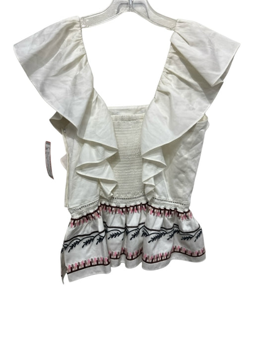 Lug Von Siga Size 34 White, Brown, Multi Cotton Embroidered Cap Sleeve Top White, Brown, Multi / 34